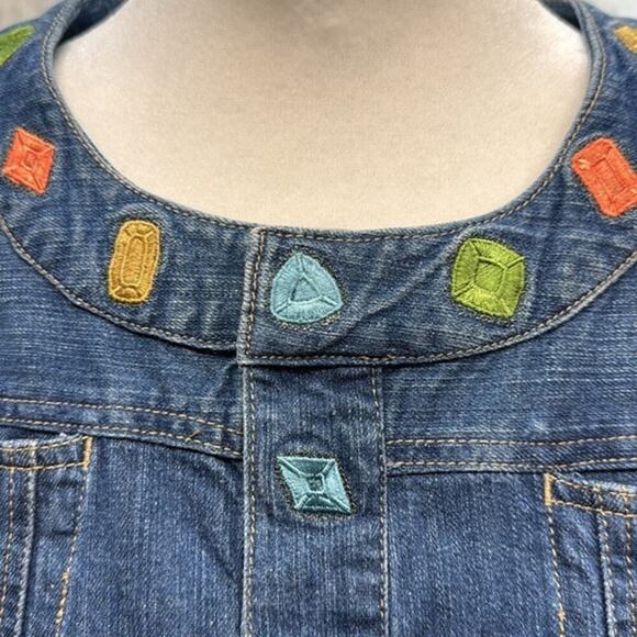 C.J. Banks By Christopher Banks Colorful Embroidered Denim Snap Up Vest Size XL - Picture 2 of 8